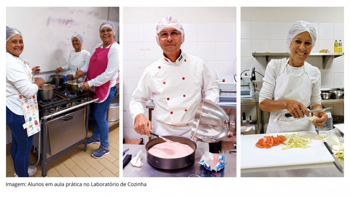 Alunos em aula prática no Laboratório de Cozinha