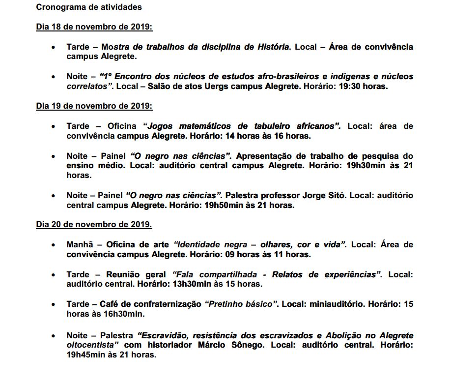 Programação Semana da Consciência Negra