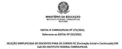  Seleção Simplificada de Discentes para Cursos FIC EaD do IFFar - Relação preliminar de inscritos